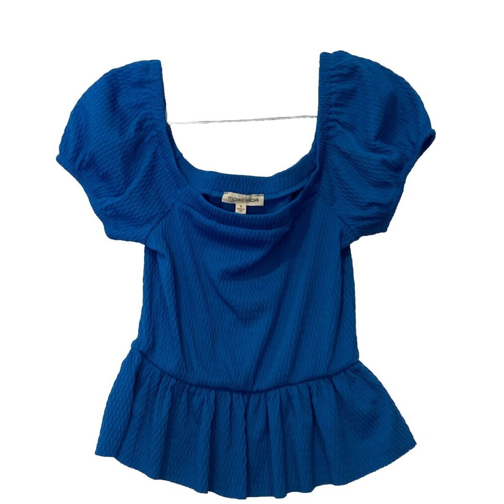 Moa Moa Womans Top Small Blue  Sleeve Ruffle Hem nwt